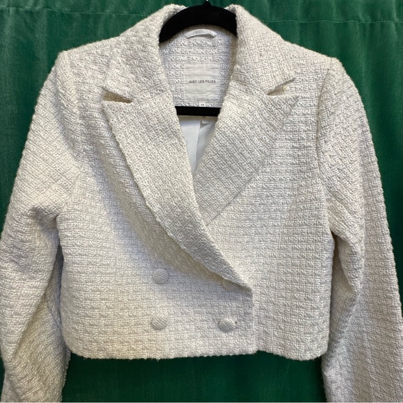 Avec Les Filles White Tweed Double Breasted Cropped Jacket XS - Picture 4 of 6